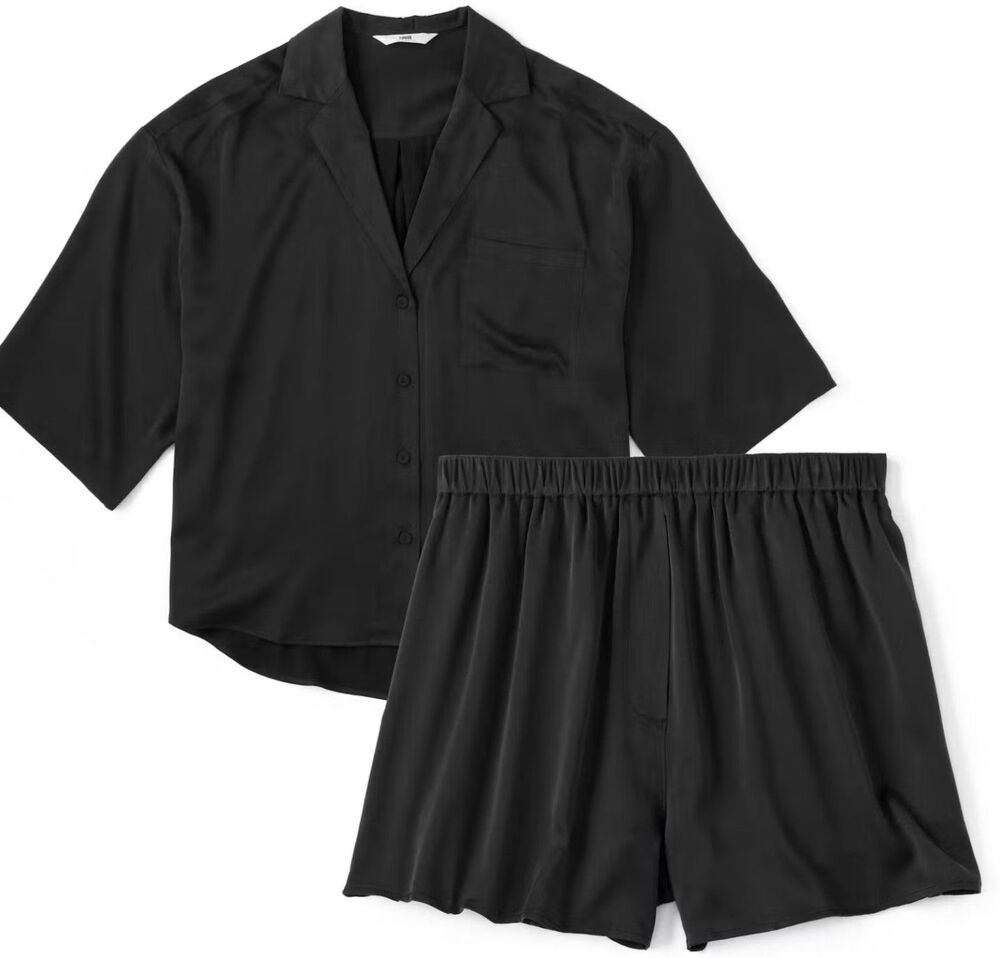 NEW Lunya Washable Silk Relaxed Button Up Short Set Immersed Black Women’s PJs